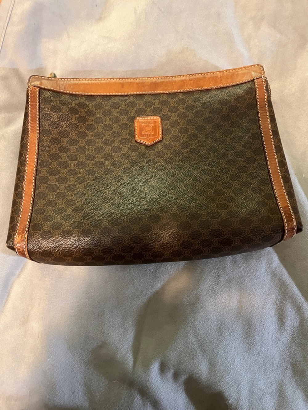 Celine1980s Macadam Brown and Tan Coated Canvas Toiletry Pouch
